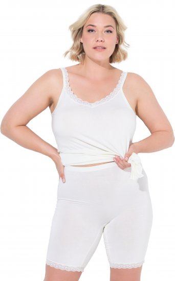 Ulla Popken Lace Hem Stretch Viscose Knit Bicycle Length Lounge Shorts White - Női Farmer & Nadrágok Nagy Méretekben – Plus Size - 