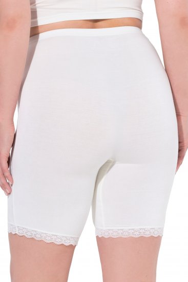 Ulla Popken Lace Hem Stretch Viscose Knit Bicycle Length Lounge Shorts White - Női Farmer & Nadrágok Nagy Méretekben – Plus Size - 