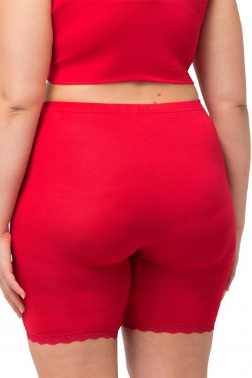 Ulla Popken Lace Hem Stretch Viscose Knit Bicycle Length Lounge Shorts Red - Női Farmer & Nadrágok Nagy Méretekben – Plus Size - 