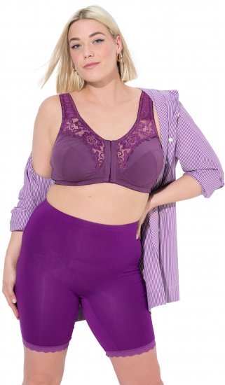 Ulla Popken Lace Hem Stretch Viscose Knit Bicycle Length Lounge Shorts Purple - Női Farmer & Nadrágok Nagy Méretekben – Plus Size - 