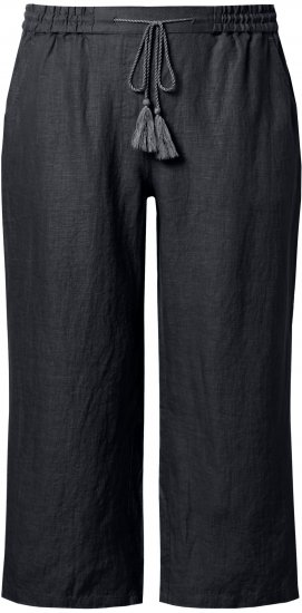 Ulla Popken Cool Linen Elastic Waist Capri Pants Black - Női Farmer & Nadrágok Nagy Méretekben – Plus Size - 