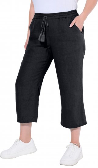 Ulla Popken Cool Linen Elastic Waist Capri Pants Black - Női Farmer & Nadrágok Nagy Méretekben – Plus Size - 
