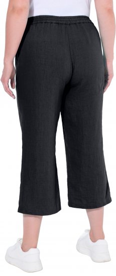 Ulla Popken Cool Linen Elastic Waist Capri Pants Black - Női Farmer & Nadrágok Nagy Méretekben – Plus Size - 