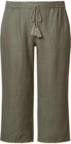 Ulla Popken Cool Linen Elastic Waist Capri Pants Loden Green - Női Farmer & Nadrágok Nagy Méretekben – Plus Size - 