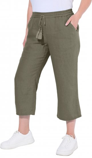 Ulla Popken Cool Linen Elastic Waist Capri Pants Loden Green - Női Farmer & Nadrágok Nagy Méretekben – Plus Size - 