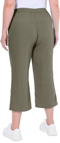 Ulla Popken Cool Linen Elastic Waist Capri Pants Loden Green - Női Farmer & Nadrágok Nagy Méretekben – Plus Size - 