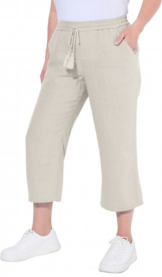 Ulla Popken Cool Linen Elastic Waist Capri Pants Brown - Női Farmer & Nadrágok Nagy Méretekben – Plus Size - 
