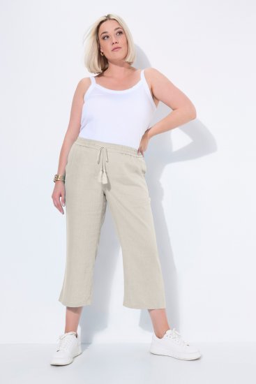 Ulla Popken Cool Linen Elastic Waist Capri Pants Brown - Női Farmer & Nadrágok Nagy Méretekben – Plus Size - 