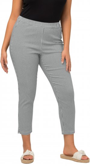 Ulla Popken Check Bengaline Slim Leg Sienna Fit Stretch Crop Pants Black - Női Farmer & Nadrágok Nagy Méretekben – Plus Size - 