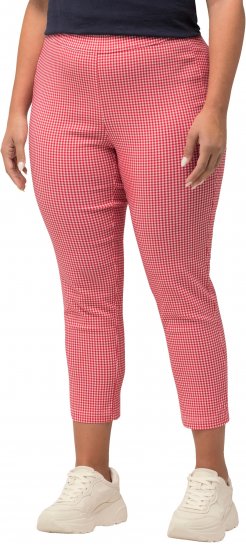 Ulla Popken Check Bengaline Slim Leg Sienna Fit Stretch Crop Pants Light Pink - Női Farmer & Nadrágok Nagy Méretekben – Plus Size - 
