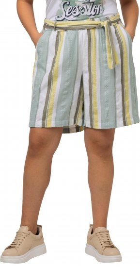 Ulla Popken Striped Wide Leg Elastic Waistband Shorts White - Női Farmer & Nadrágok Nagy Méretekben – Plus Size - 