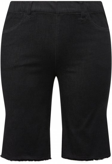 Ulla Popken Frayed Hemline Elastic Waistband Bermuda Shorts Black - Női Farmer & Nadrágok Nagy Méretekben – Plus Size - 