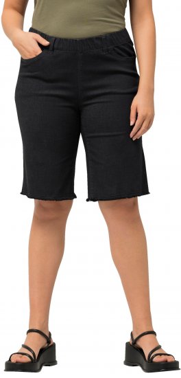 Ulla Popken Frayed Hemline Elastic Waistband Bermuda Shorts Black - Női Farmer & Nadrágok Nagy Méretekben – Plus Size - 