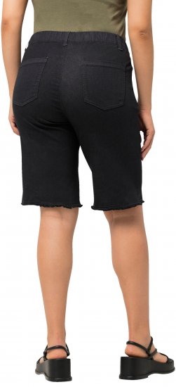 Ulla Popken Frayed Hemline Elastic Waistband Bermuda Shorts Black - Női Farmer & Nadrágok Nagy Méretekben – Plus Size - 