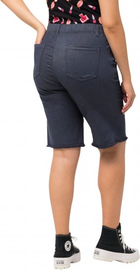 Ulla Popken Frayed Hemline Elastic Waistband Bermuda Shorts Navy - Női Farmer & Nadrágok Nagy Méretekben – Plus Size - 