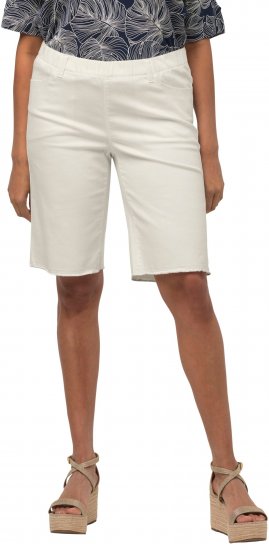 Ulla Popken Frayed Hemline Elastic Waistband Bermuda Shorts White - Női Farmer & Nadrágok Nagy Méretekben – Plus Size - 