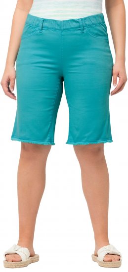 Ulla Popken Frayed Hemline Elastic Waistband Bermuda Shorts Bright Turquoise - Női Farmer & Nadrágok Nagy Méretekben – Plus Size - 