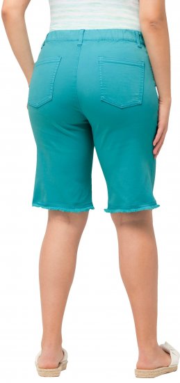 Ulla Popken Frayed Hemline Elastic Waistband Bermuda Shorts Bright Turquoise - Női Farmer & Nadrágok Nagy Méretekben – Plus Size - 