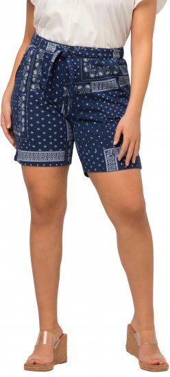 Ulla Popken Paisley Pull On Shorts Blue - Női Farmer & Nadrágok Nagy Méretekben – Plus Size - 