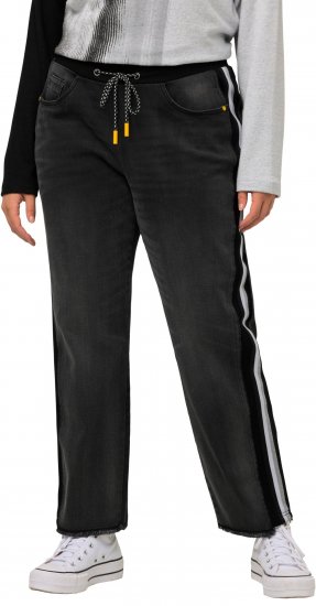 Ulla Popken Side Stripe Stretch Fit Boyfriend Jeans Black - Női Farmer & Nadrágok Nagy Méretekben – Plus Size - 