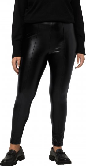 Ulla Popken Faux Leather Leggings Black - Női Farmer & Nadrágok Nagy Méretekben – Plus Size - 