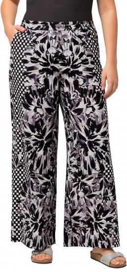 Ulla Popken Checkered Floral Elastic Waist Palazzo Paints Black - Női Farmer & Nadrágok Nagy Méretekben – Plus Size - 