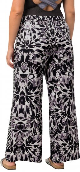Ulla Popken Checkered Floral Elastic Waist Palazzo Paints Black - Női Farmer & Nadrágok Nagy Méretekben – Plus Size - 