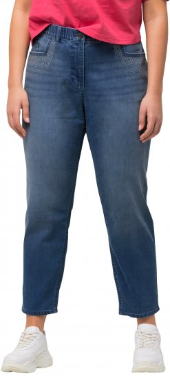 Ulla Popken Rhinestone Detail Stretch Fit Skinny Jeans Blue Denim - Női Farmer & Nadrágok Nagy Méretekben – Plus Size - 