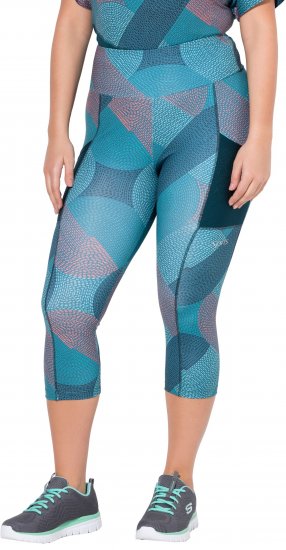 Ulla Popken Quick Dry Cropped Geometric Print Leggings Blue - Dzsekik - 