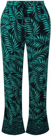 Ulla Popken Palm Leaf Print Elastic Waist Pants Navy - Női Farmer & Nadrágok Nagy Méretekben – Plus Size - 