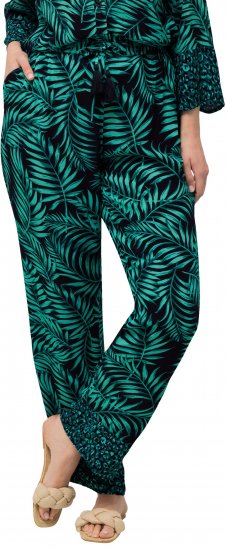 Ulla Popken Palm Leaf Print Elastic Waist Pants Navy - Női Farmer & Nadrágok Nagy Méretekben – Plus Size - 