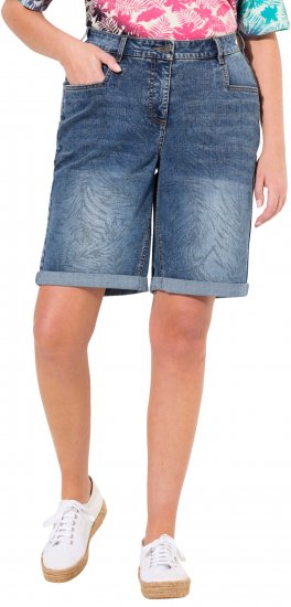 Ulla Popken Palm Print Denim Bermuda Shorts Blue Denim - Női Farmer & Nadrágok Nagy Méretekben – Plus Size - 