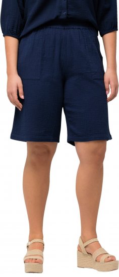 Ulla Popken Muslin Elastic Waist Wide Leg Shorts Blue - Női Farmer & Nadrágok Nagy Méretekben – Plus Size - 