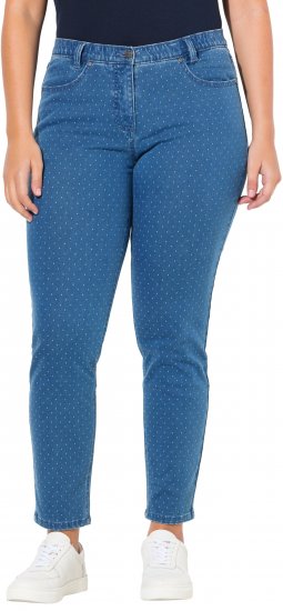 Ulla Popken Polka Dot Stretch Fit Jeans Blue Denim - Női Farmer & Nadrágok Nagy Méretekben – Plus Size - 