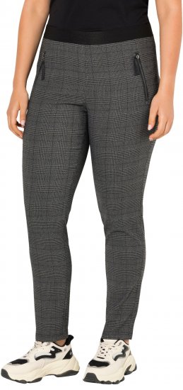 Ulla Popken Plaid Elastic Waist Tapered Leg Pants Black - Női Farmer & Nadrágok Nagy Méretekben – Plus Size - 