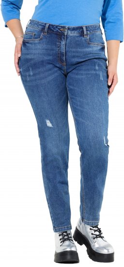 Ulla Popken Lightly Distressed Slim Leg Jeans Blue - Női Farmer & Nadrágok Nagy Méretekben – Plus Size - 
