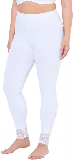 Ulla Popken Lace Trim Leggings White - Női Farmer & Nadrágok Nagy Méretekben – Plus Size - 
