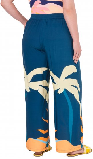 Ulla Popken Abstract Landscape Elastic Waist Palazzo Pants Blue - Női Farmer & Nadrágok Nagy Méretekben – Plus Size - 