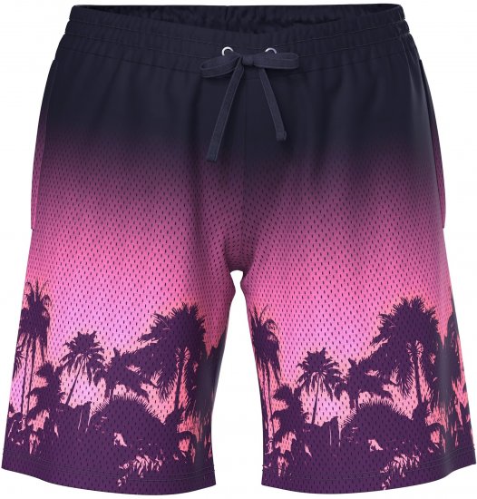 Ulla Popken Active Wide Leg Elastic Waist Palm Tree Pattern Mesh Shorts Black - Női Farmer & Nadrágok Nagy Méretekben – Plus Size - 