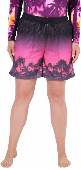 Ulla Popken Active Wide Leg Elastic Waist Palm Tree Pattern Mesh Shorts Black - Női Farmer & Nadrágok Nagy Méretekben – Plus Size - 