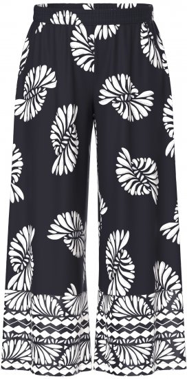 Ulla Popken Fossil Print Elastic Waist Palazzo Pants Black - Női Farmer & Nadrágok Nagy Méretekben – Plus Size - 