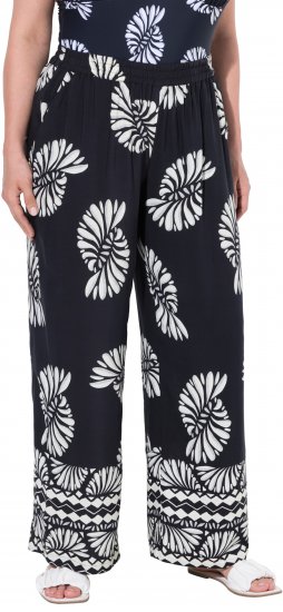 Ulla Popken Fossil Print Elastic Waist Palazzo Pants Black - Női Farmer & Nadrágok Nagy Méretekben – Plus Size - 