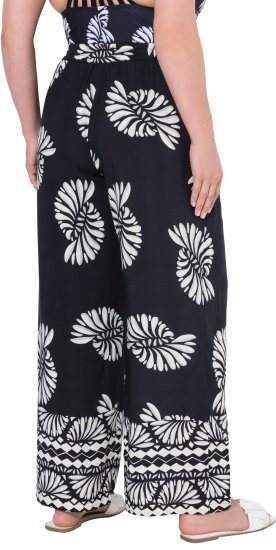 Ulla Popken Fossil Print Elastic Waist Palazzo Pants Black - Női Farmer & Nadrágok Nagy Méretekben – Plus Size - 