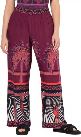 Ulla Popken Mixed Palm Print Elastic Waist Palazzo Pants Red - Női Farmer & Nadrágok Nagy Méretekben – Plus Size - 