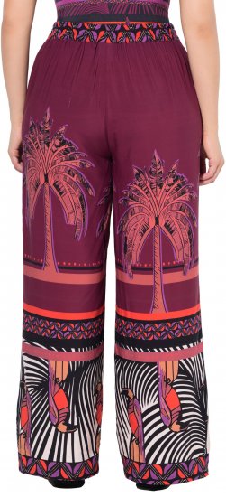 Ulla Popken Mixed Palm Print Elastic Waist Palazzo Pants Red - Női Farmer & Nadrágok Nagy Méretekben – Plus Size - 
