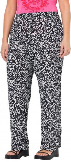Ulla Popken Leopard Print Elastic Waist Pants Black - Női Farmer & Nadrágok Nagy Méretekben – Plus Size - 