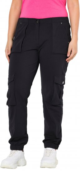 Ulla Popken Elastic Hem Stretch Fit Cargo Pants Black - Női Farmer & Nadrágok Nagy Méretekben – Plus Size - 