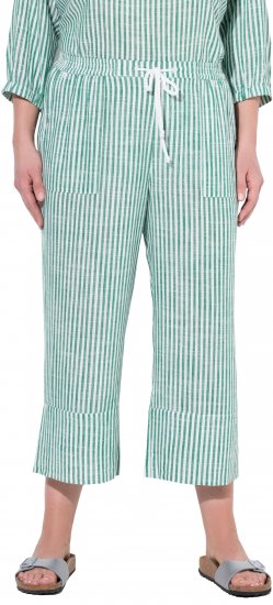 Ulla Popken Coastal Stripe Linen Blend Elastic Waist Culottes Green - Női Farmer & Nadrágok Nagy Méretekben – Plus Size - 