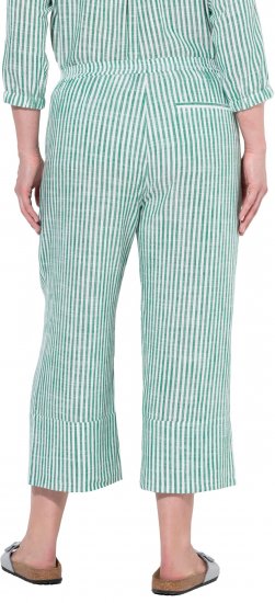 Ulla Popken Coastal Stripe Linen Blend Elastic Waist Culottes Green - Női Farmer & Nadrágok Nagy Méretekben – Plus Size - 