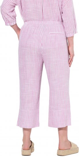 Ulla Popken Coastal Stripe Linen Blend Elastic Waist Culottes Purple - Női Farmer & Nadrágok Nagy Méretekben – Plus Size - 